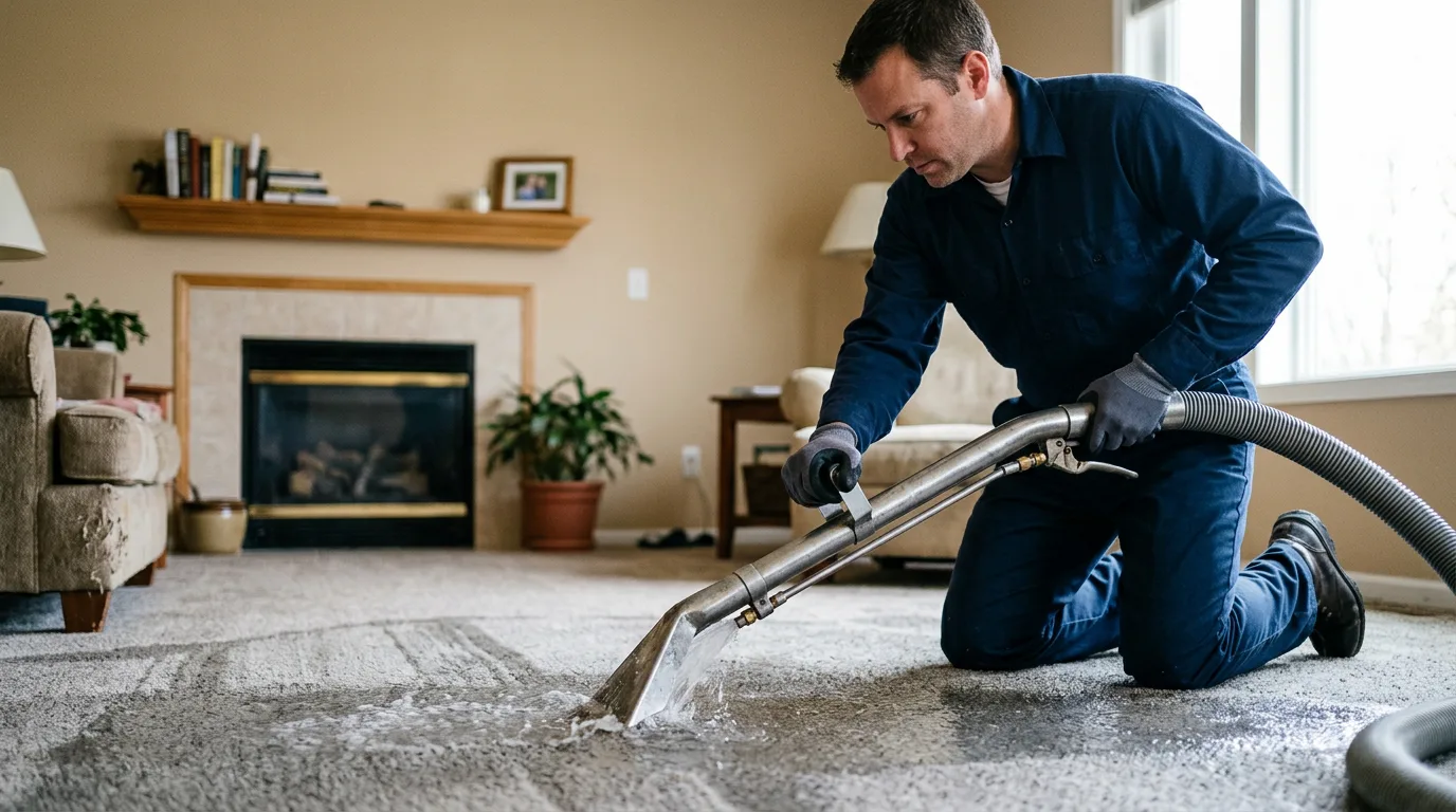 Water damage restoration technician working near Keytesville, MO